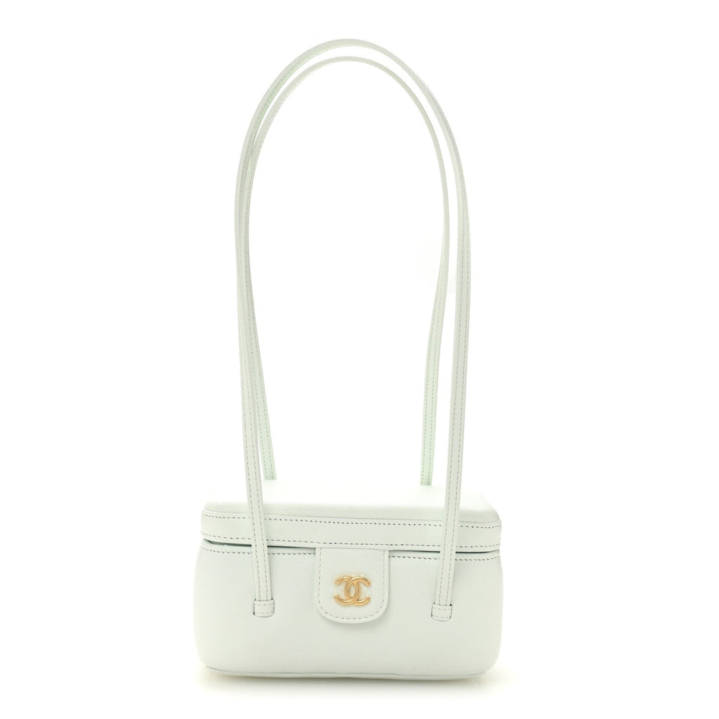 Chanel Shiny Caviar Preppy Coco Long Vanity With Strap Light Blue