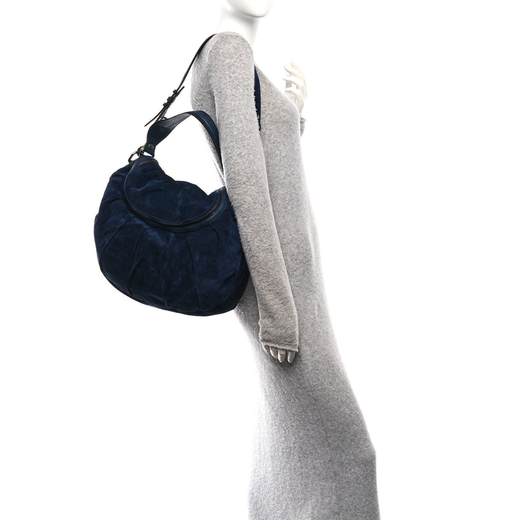 Gucci Suede Medium Icon Bit Shoulder Bag Blue