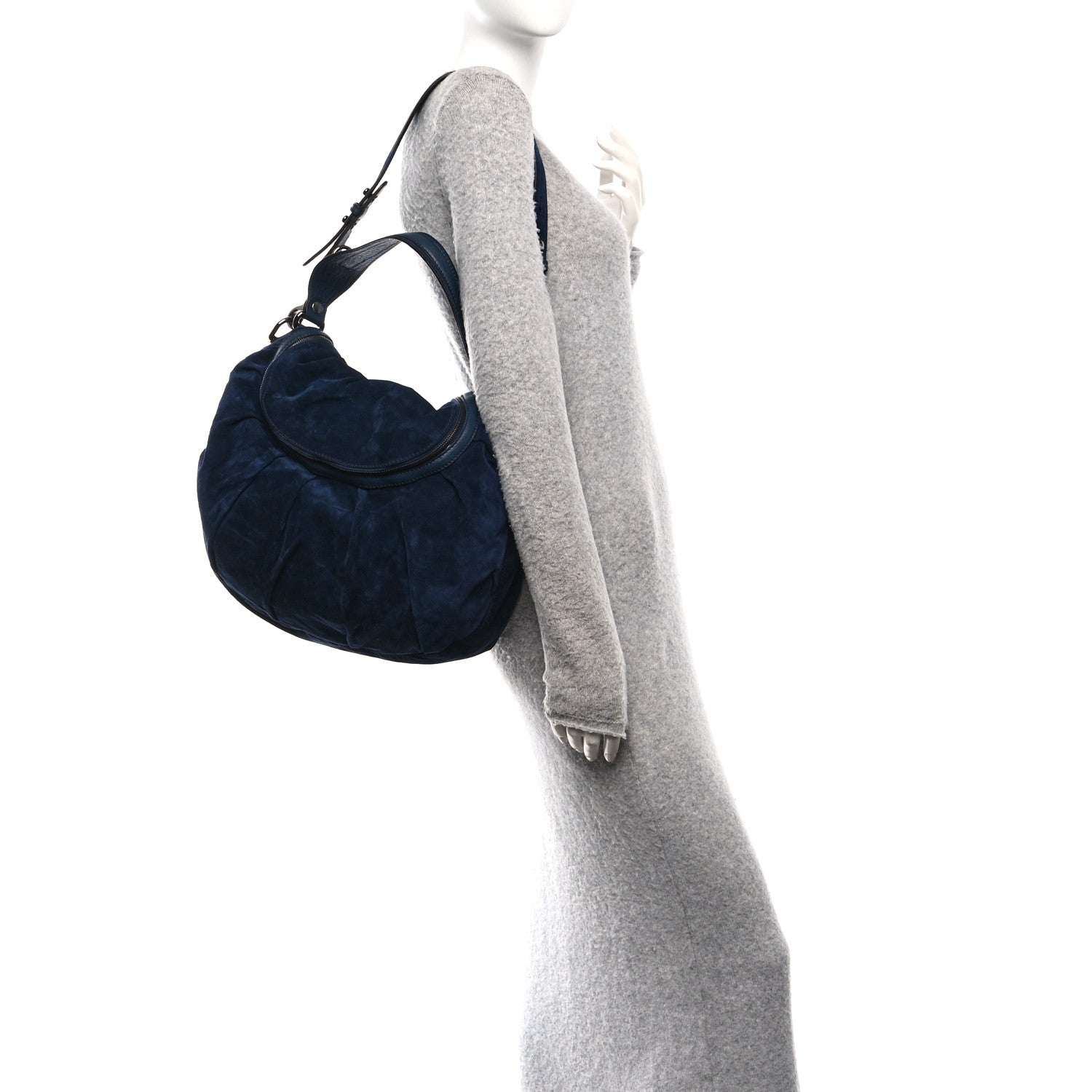 Gucci Suede Medium Icon Bit Shoulder Bag Blue
