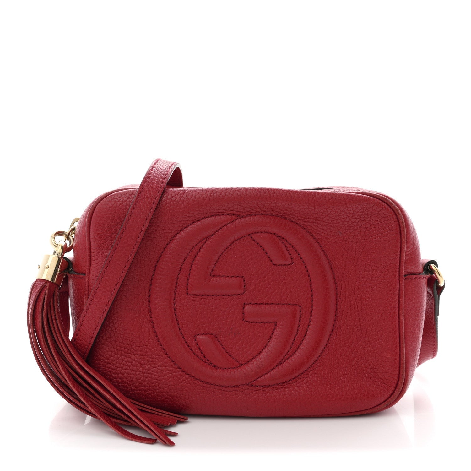Gucci Pebbled Calfskin Small Soho Disco Bag Tabasco Red