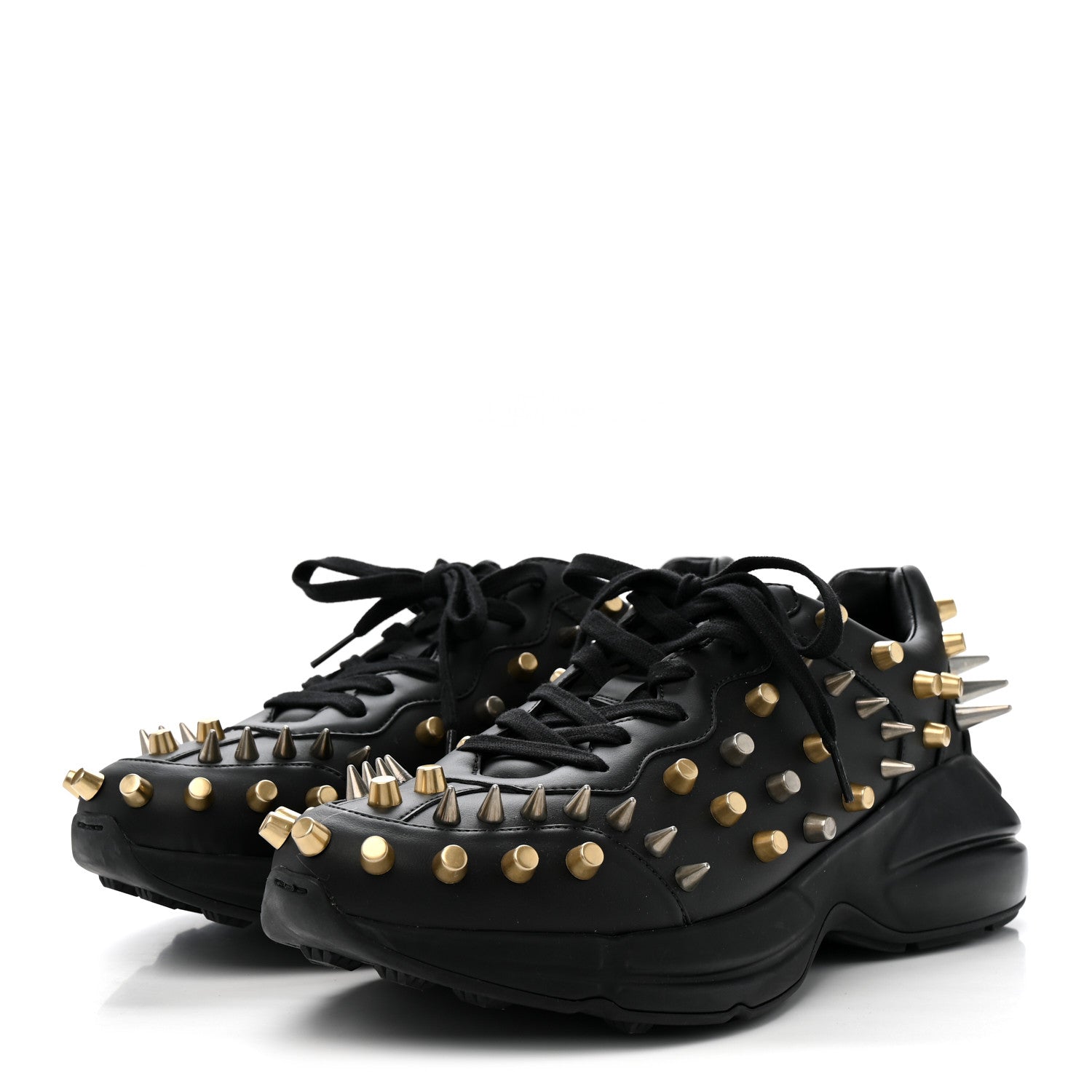 Gucci Demetra Spike Studded Mens Rhyton Sneakers 10 Black