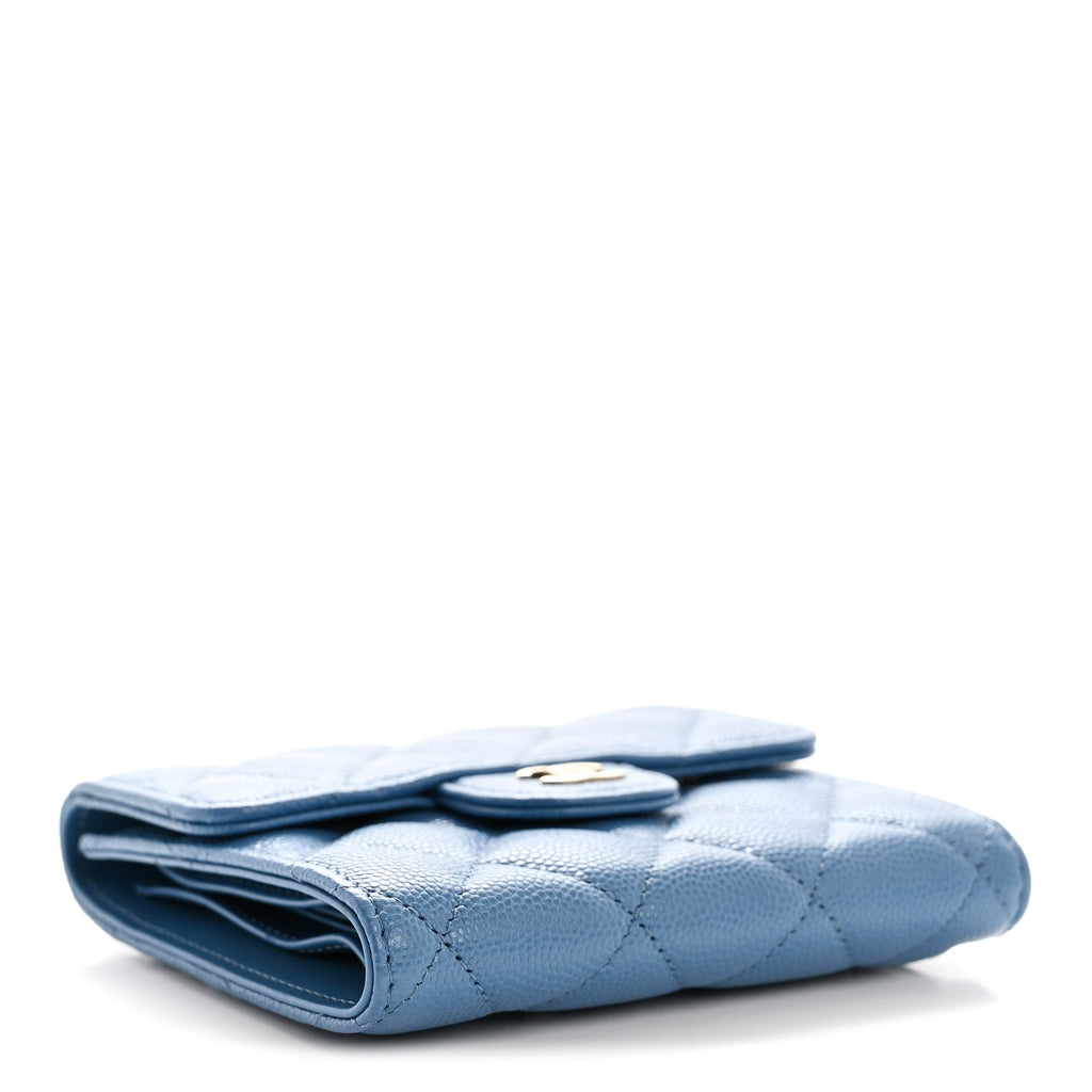 Caviar Quilted Compact Flap Wallet Blue