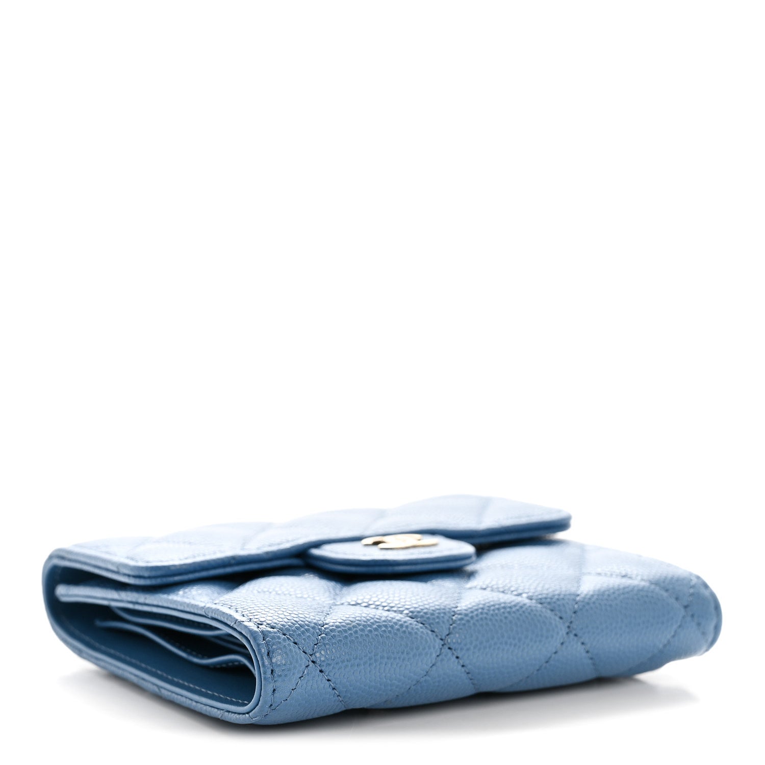 Caviar Quilted Compact Flap Wallet Blue