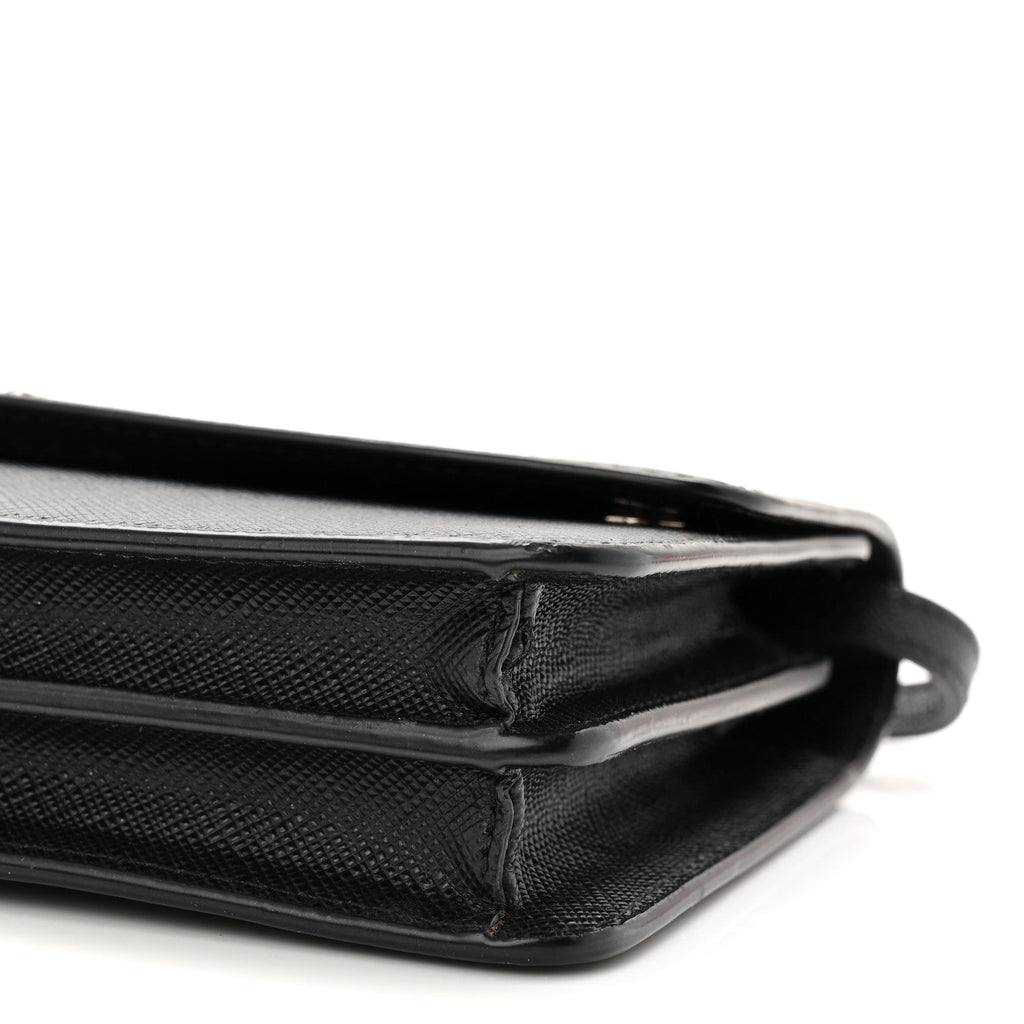 Prada Saffiano Metal Flap Wallet With Strap Black