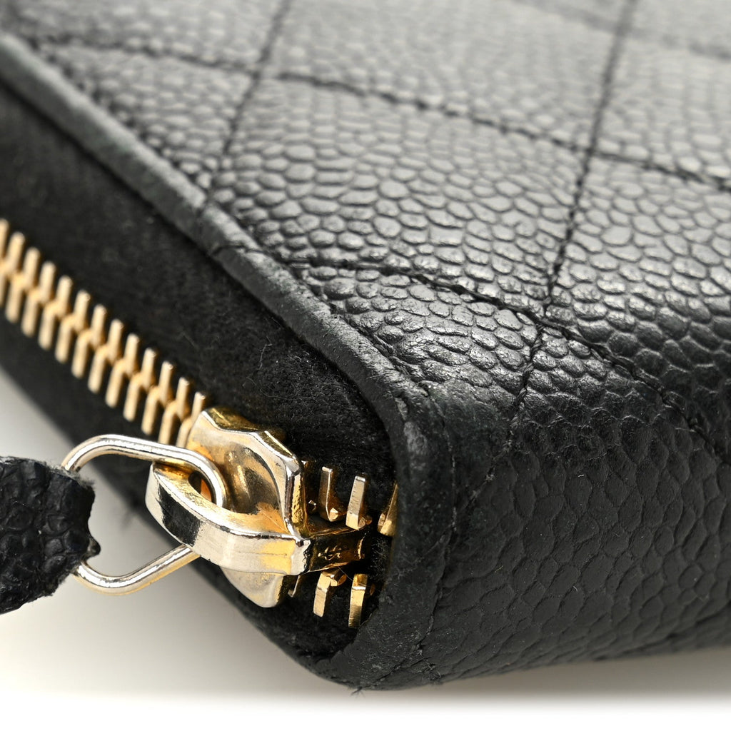Caviar Quilted Large Gusset Zip Around Wallet Black