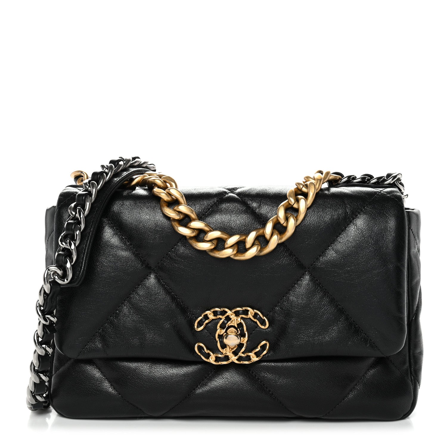 Chanel Shiny Goatskin Quilted Medium Chanel 19 Flap Black