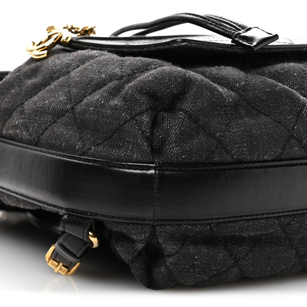 Chanel Denim Calfskin Quilted Backpack Dark Grey Black