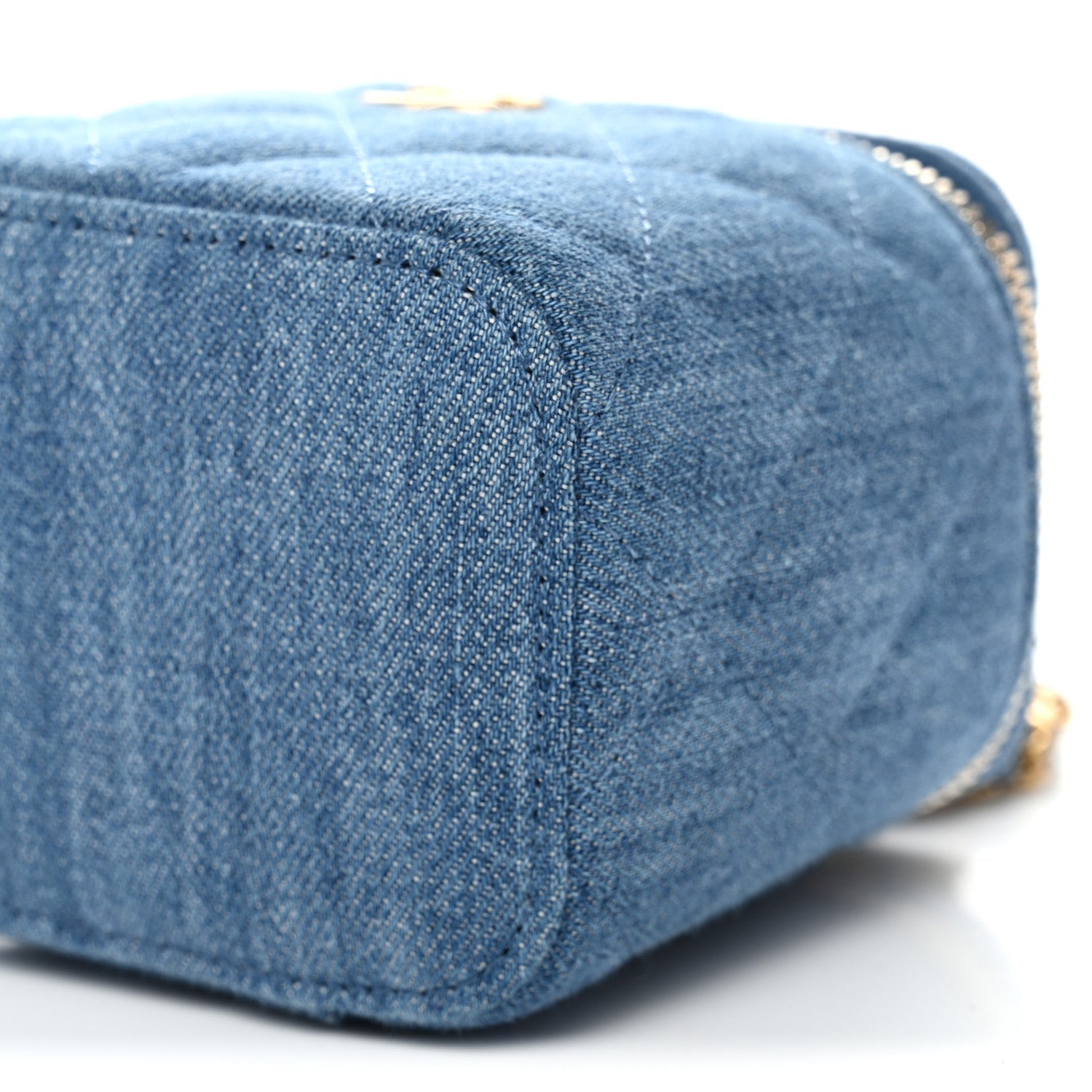 Chanel Denim Quilted Mini Pearl Crush Vanity Case With Chain
