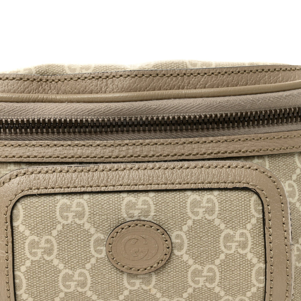 Gucci GG Supreme Monogram Textured Calfskin Web Retro Interlocking G Belt Bag Beige Mystic White Oatmeal