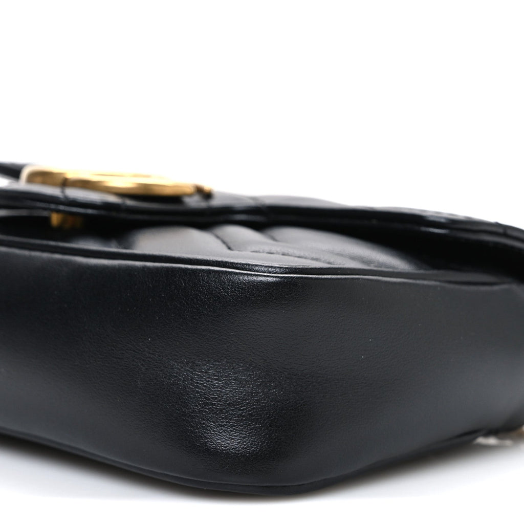 Gucci Calfskin Matelasse Super Mini GG Marmont Shoulder Bag Black