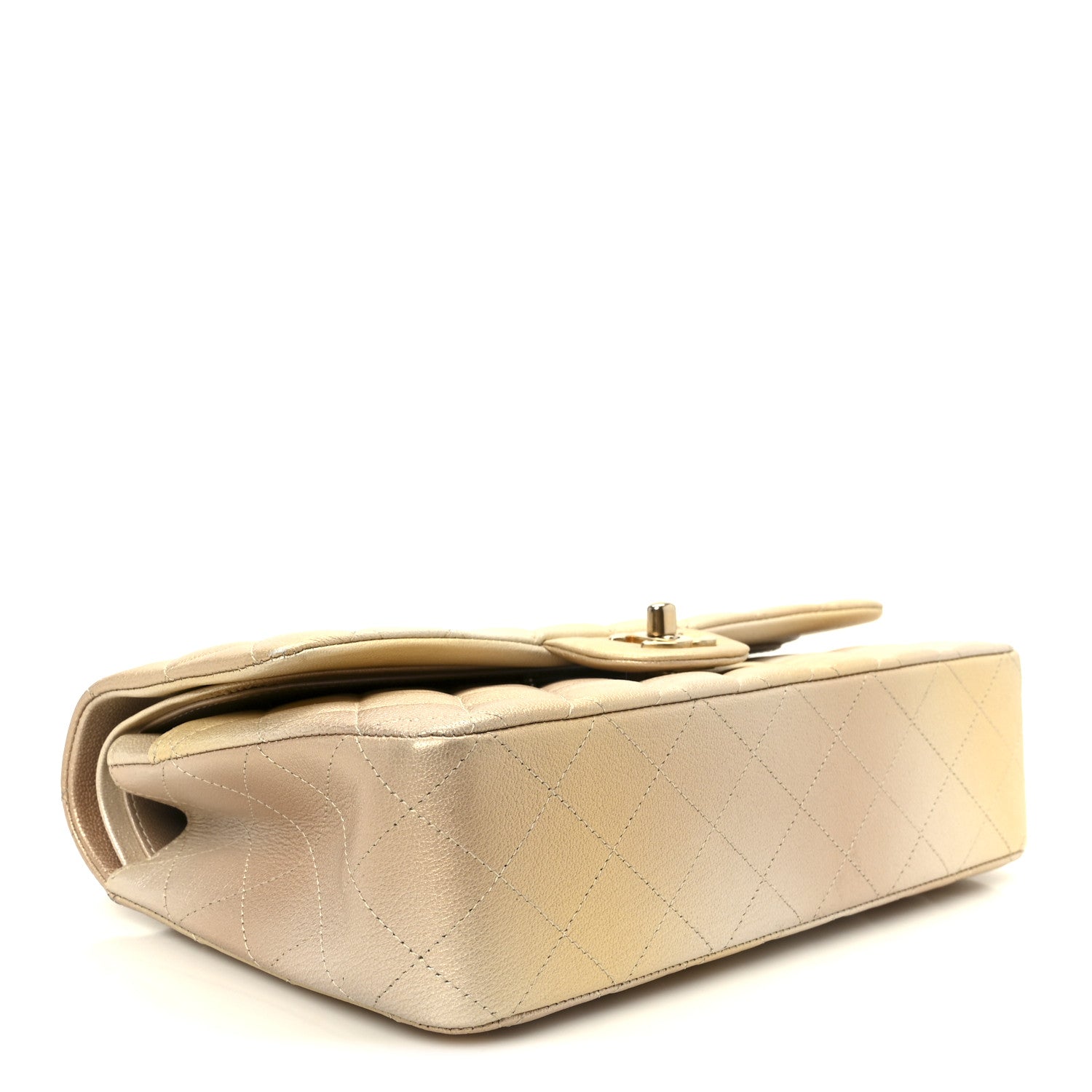 Chanel Metallic Goatskin Quilted Ombre Medium Double Flap Gold