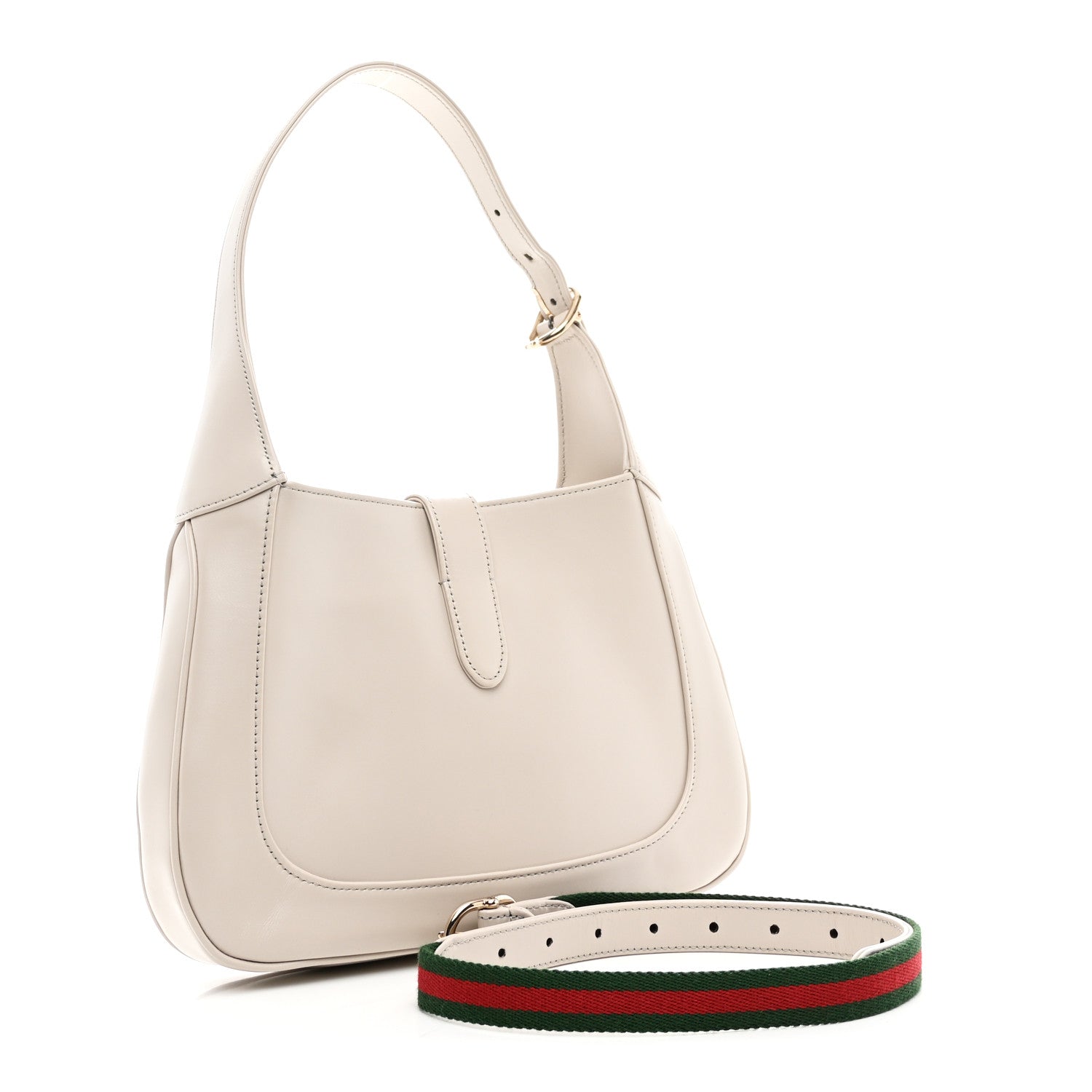 Gucci Ancora Calfskin Web Small Jackie Shoulder Bag Light Grey