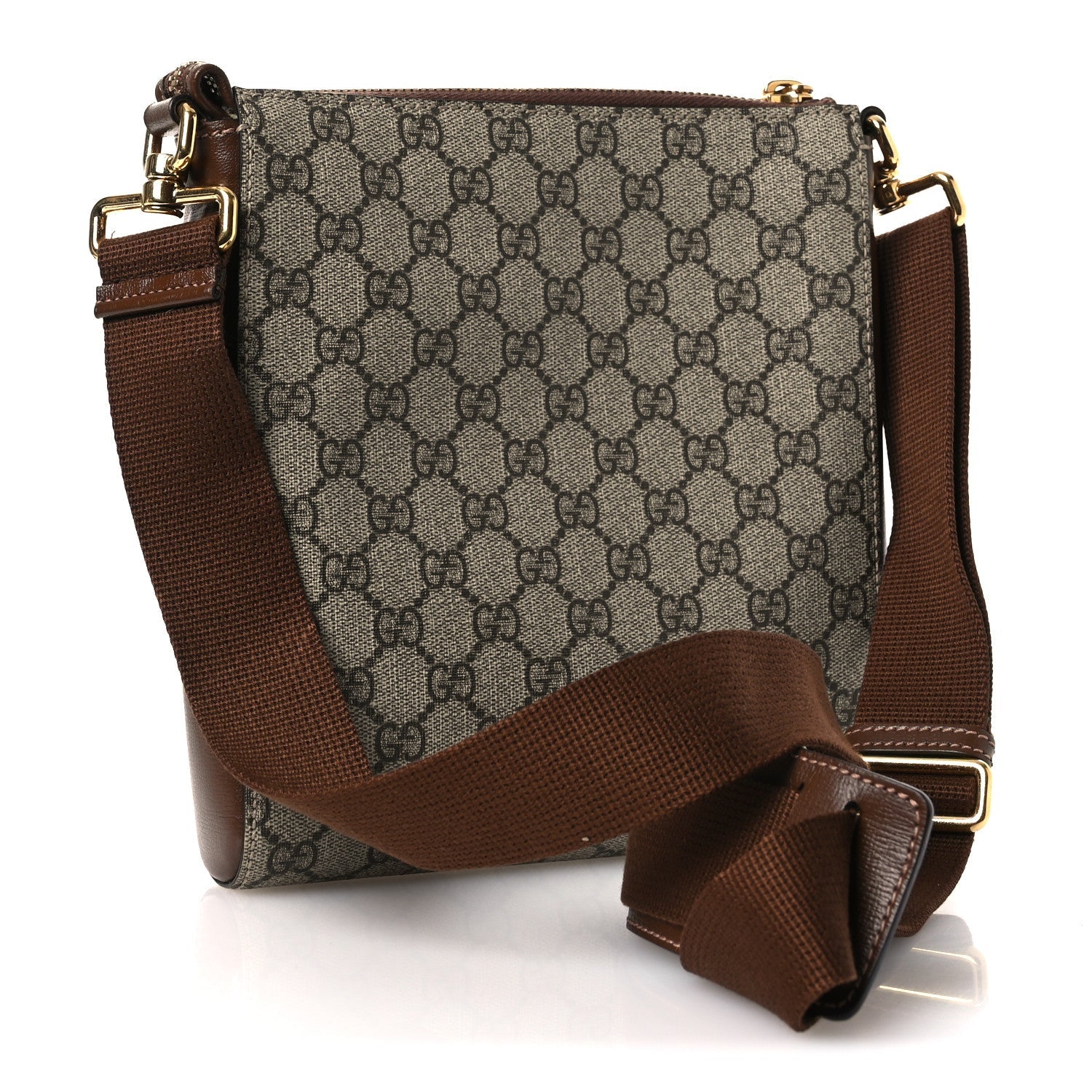 Gucci GG Supreme Monogram Azalea Calfskin Retro Interlocking G Flat Messenger Bag Beige Ebony Brown Sugar