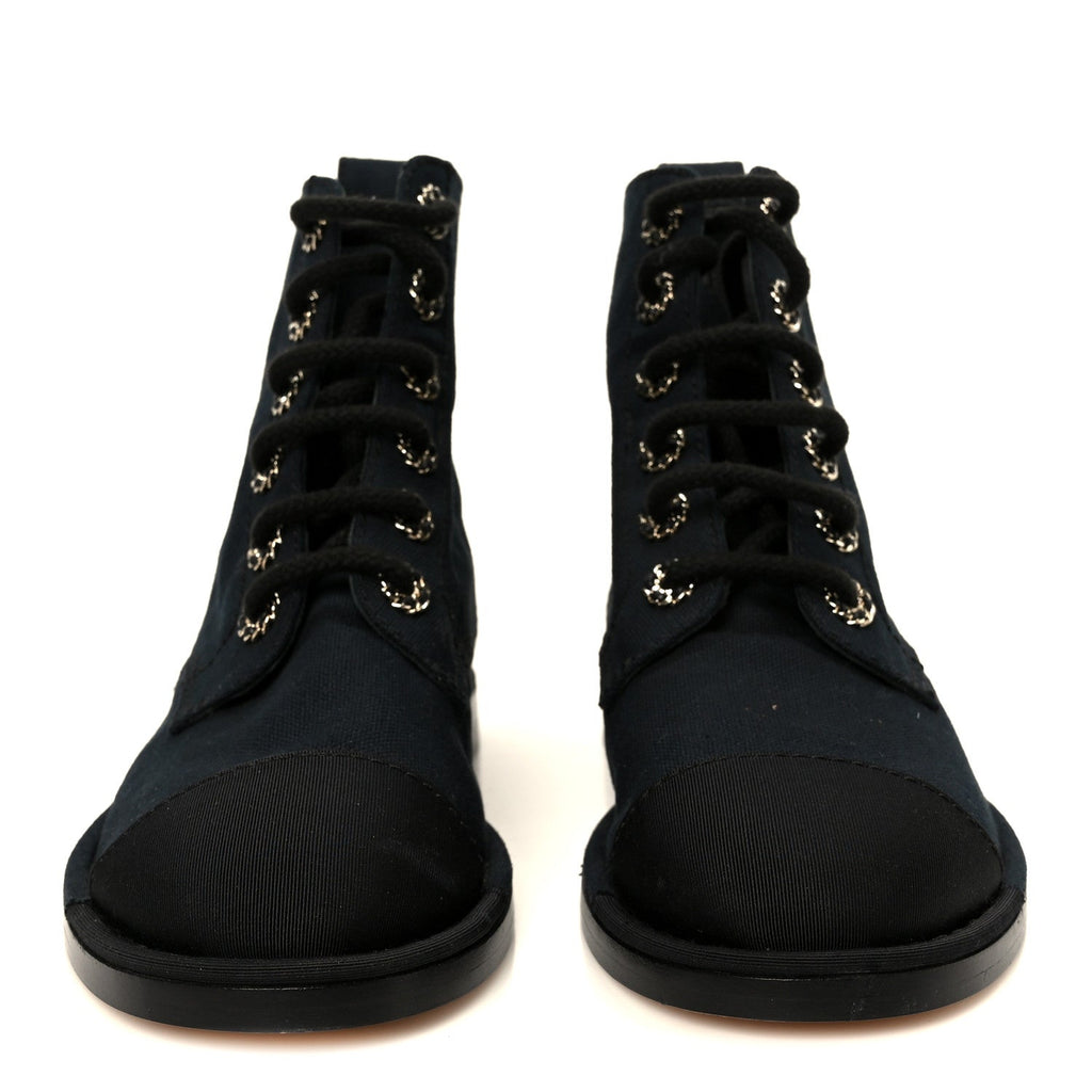 Cotton Grosgrain Cap Toe CC Lace Up Boots 37 Black