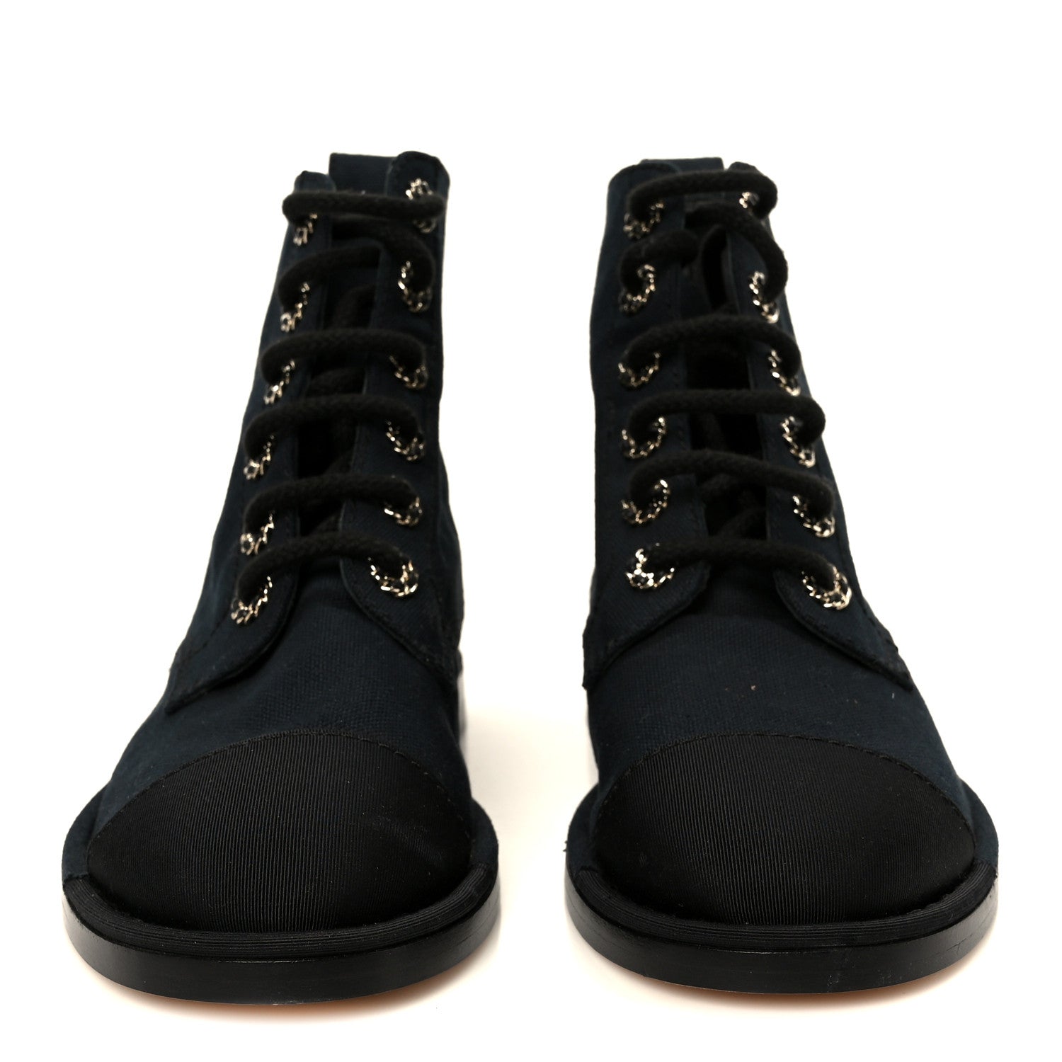 Cotton Grosgrain Cap Toe CC Lace Up Boots 37 Black