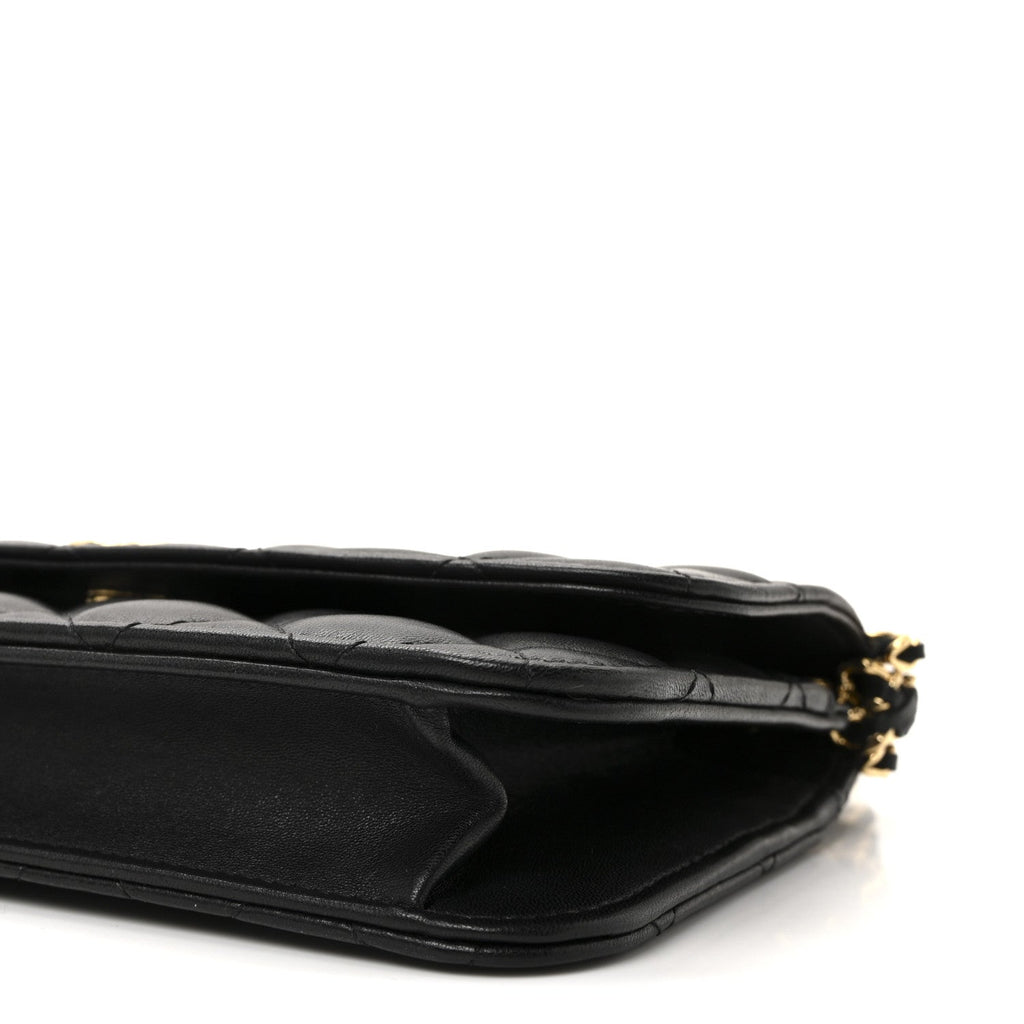 Chanel Lambskin Quilted Flap Shoulder Bag Chain Black