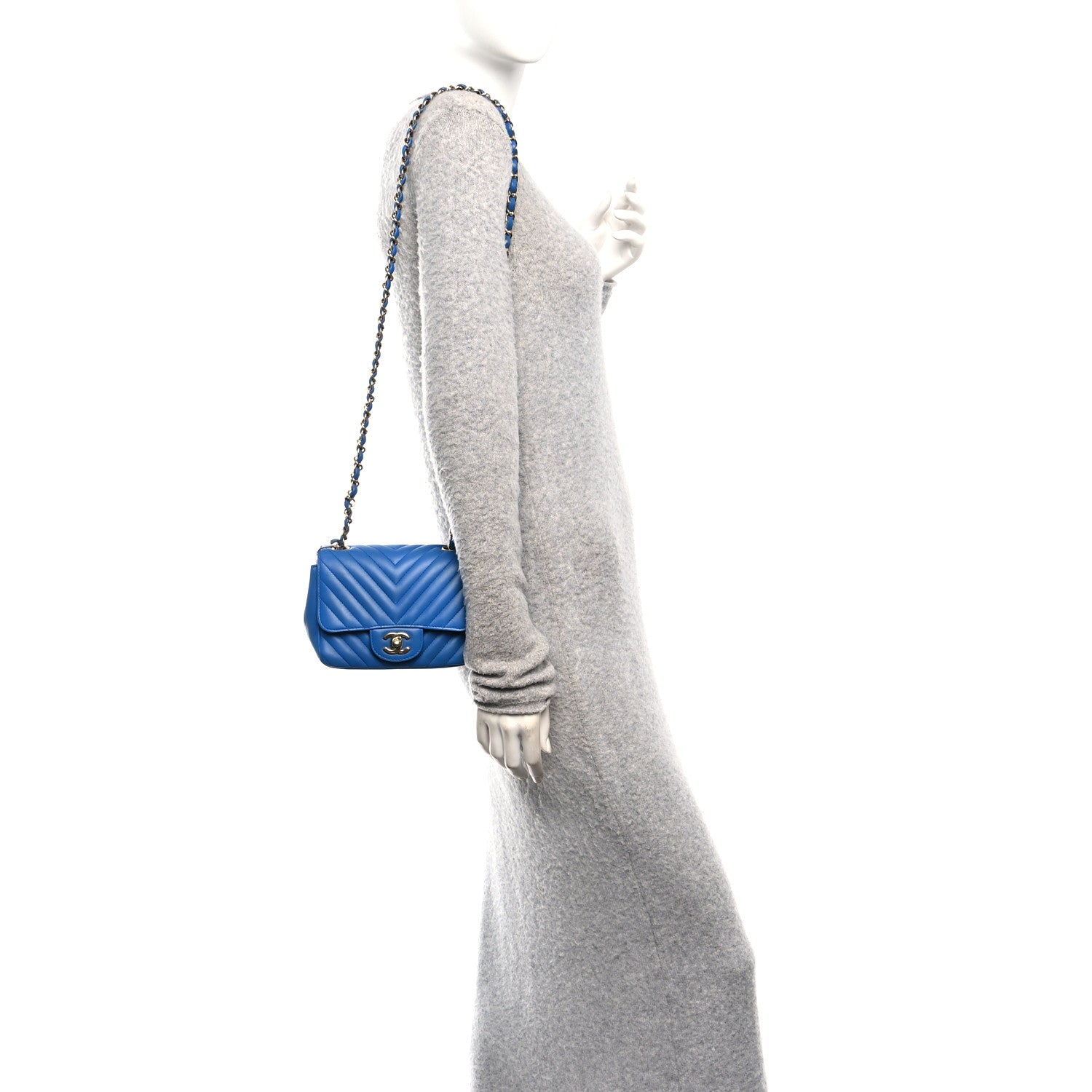 Chanel Lambskin Chevron Quilted Mini Square Flap Blue