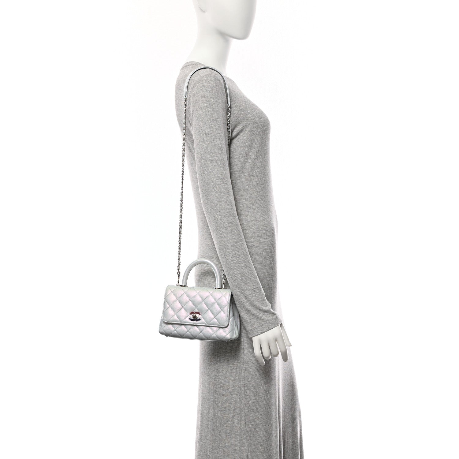 Chanel Iridescent Caviar Quilted Extra Mini Coco Handle Flap Light Blue