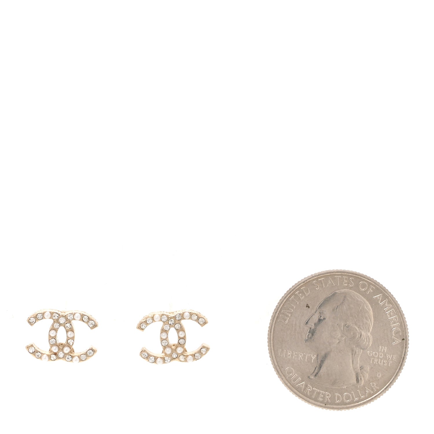 Pearl Crystal CC Earrings Light Gold