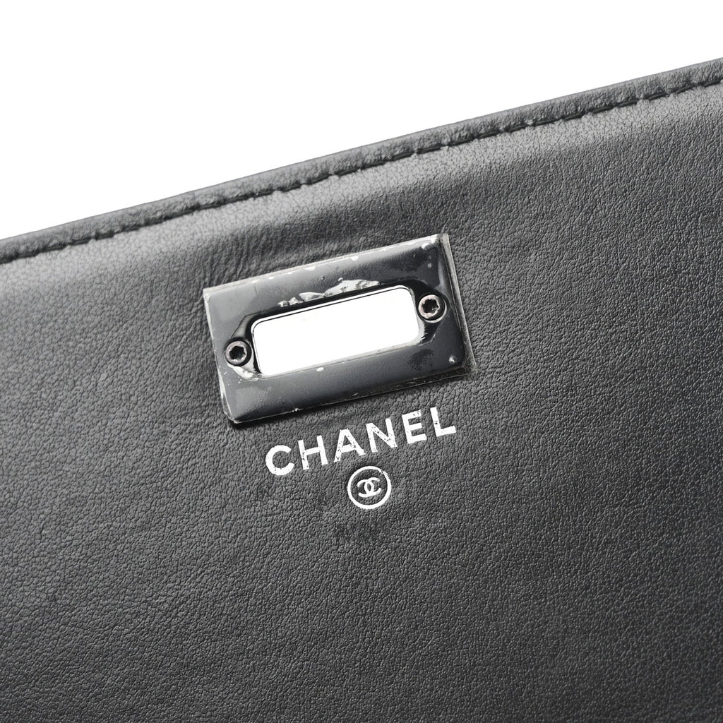 Chanel Aged Calfskin Chevron Quilted Reissue 2.55 Square Wallet On Chain WOC So Black