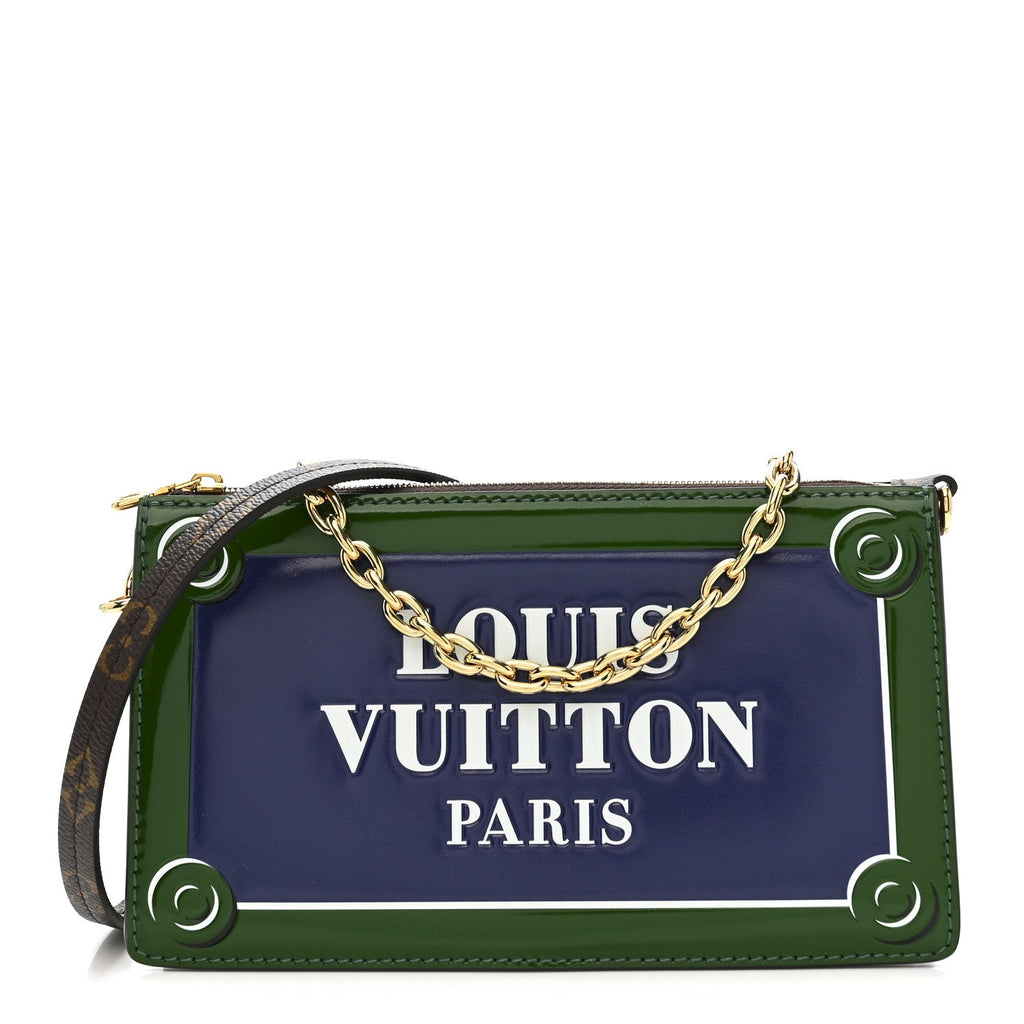 Louis Vuitton Monogram Calfskin Embossed Lexington Pouch Blue Green