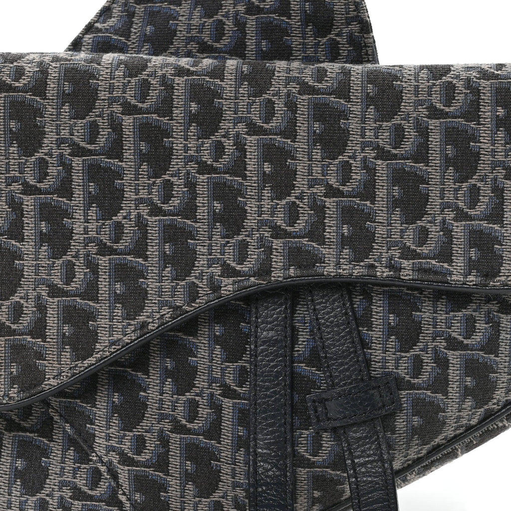 Christian Dior Oblique Mens Saddle Bag Black Blue