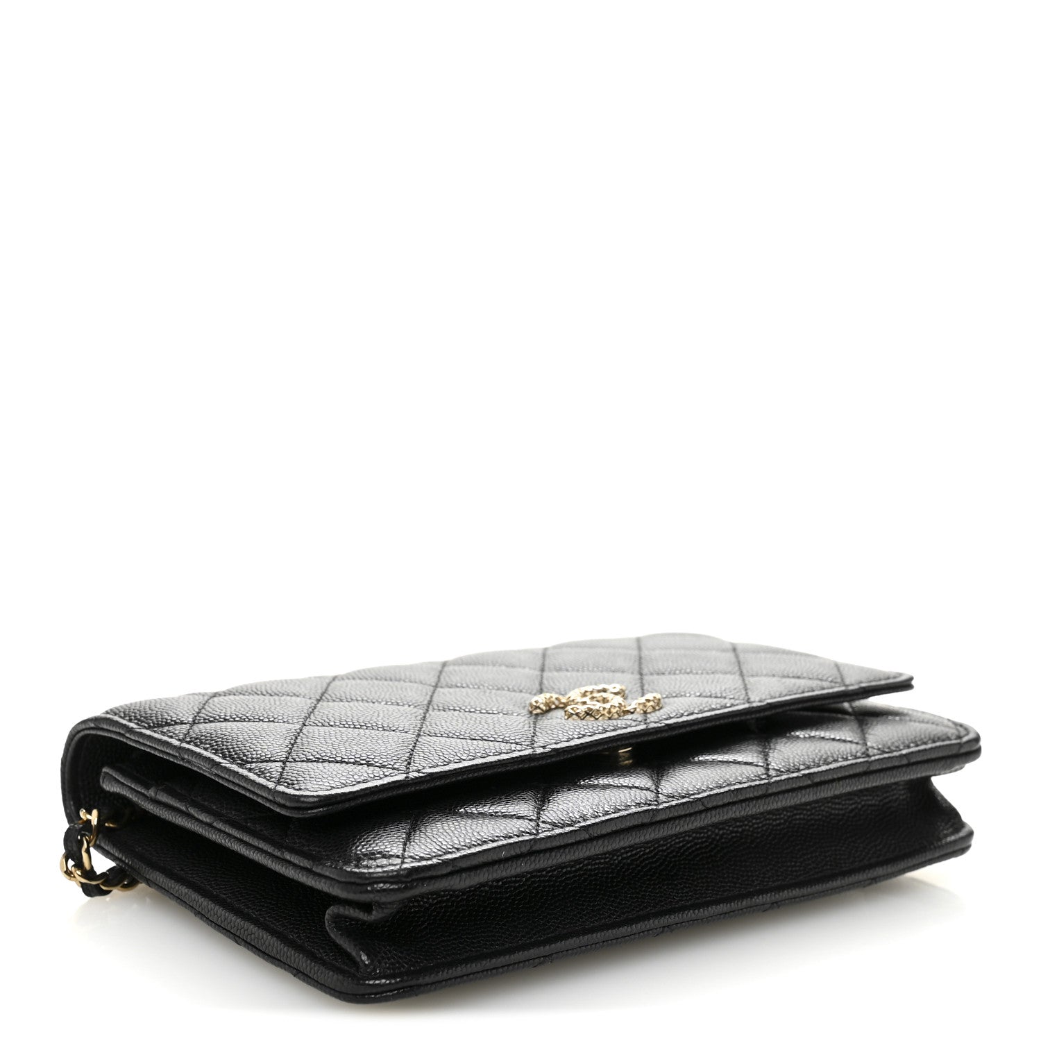 Chanel Caviar Quilted Perforated Metal CC Wallet On Chain WOC Black