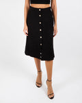 Chanel 20K Black Tweed Midi Skirt with Polished Gold CC Logo Buttons and Scalloped Trim Detail Size FR 36 (UK 8)