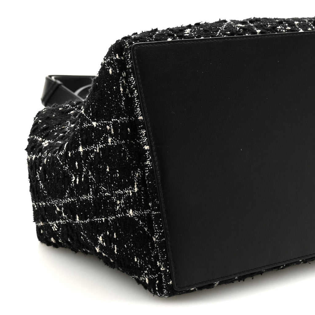 Christian Dior Calfskin Tweed Cannage Medium Toujours Black White