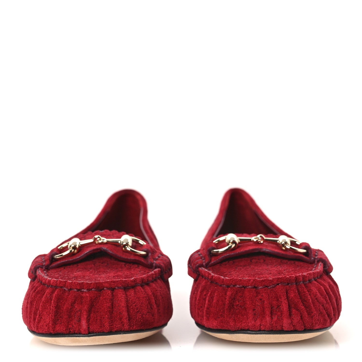 Gucci Suede Micro GG Horsebit Womens Kensington Moccasin Loafers 37  Rosso Ancora