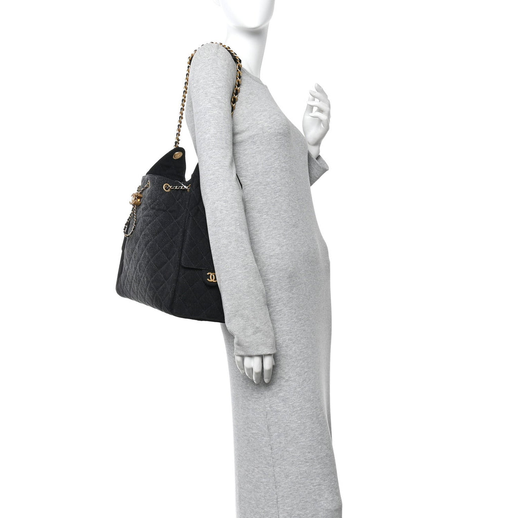 Chanel Washed Denim Quilted Medium Chanel 25 Handbag Black