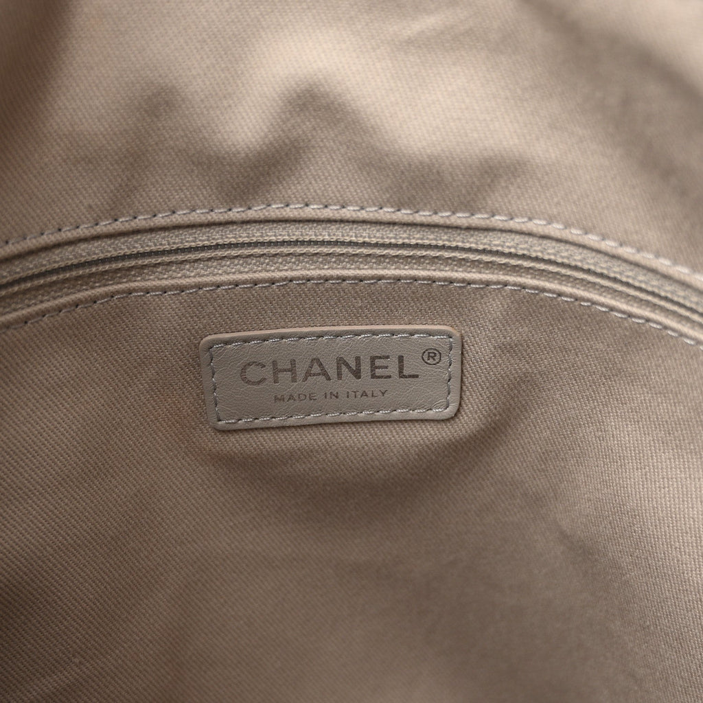 Chanel Striped Canvas Deauville Drawstring Backpack Black