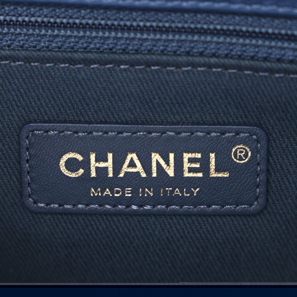 Chanel Aged Calfskin Chevron Quilted Small Coco Handle Flap Blue