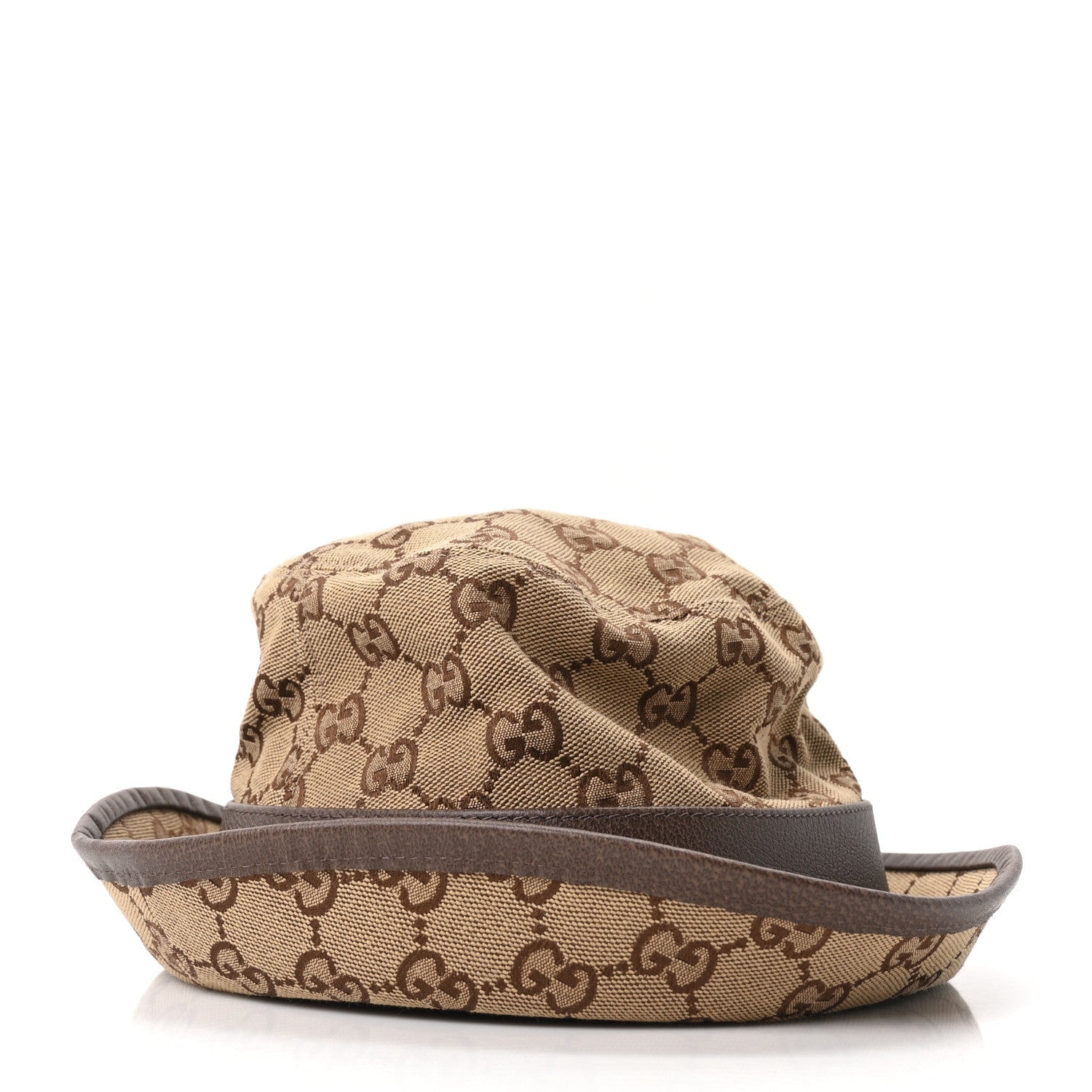 Gucci Monogram Textured Dollar Calfskin GG Jago Bucket Hat M Cacao Beige