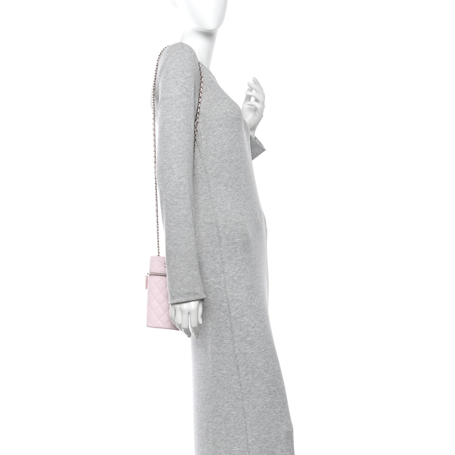 Caviar Quilted Phone Holder With Chain Light Pink