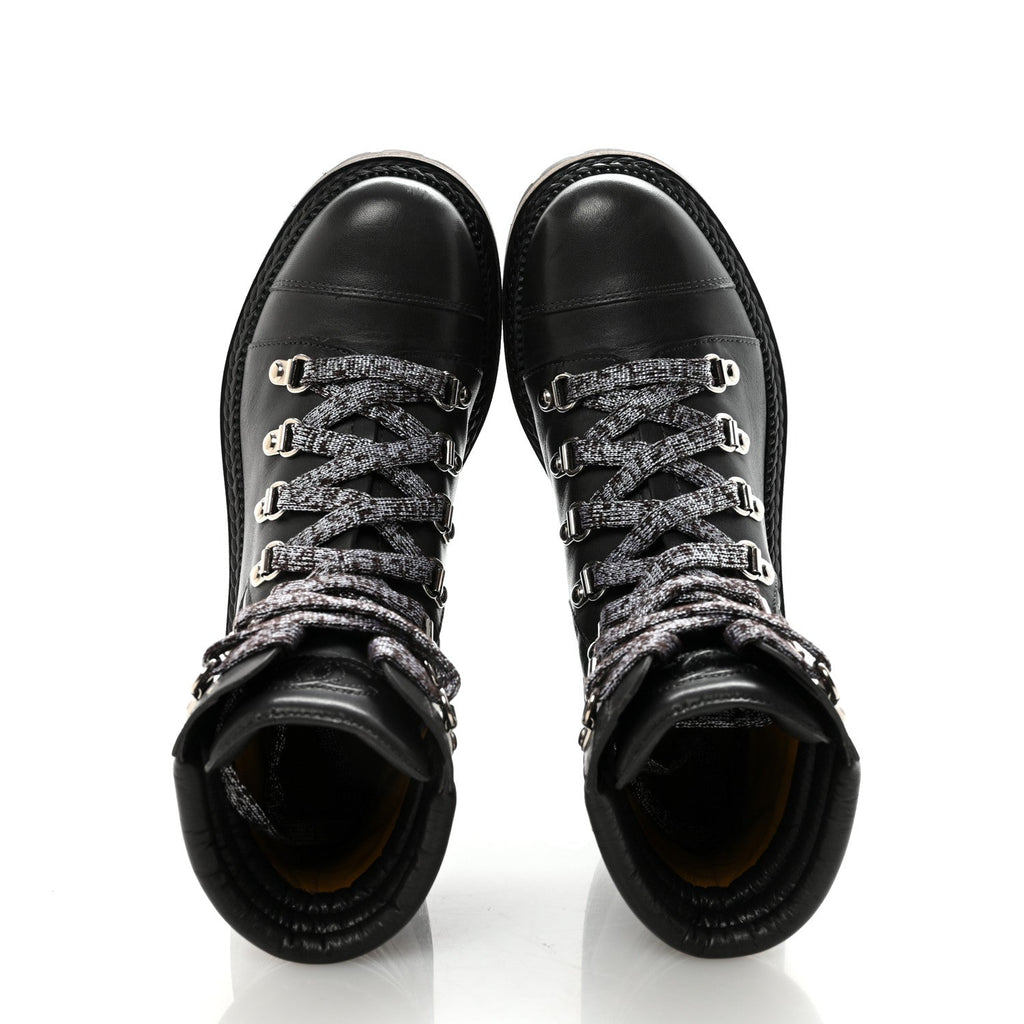 Lambskin Quilted Lace Up Boots 35.5 Grey
