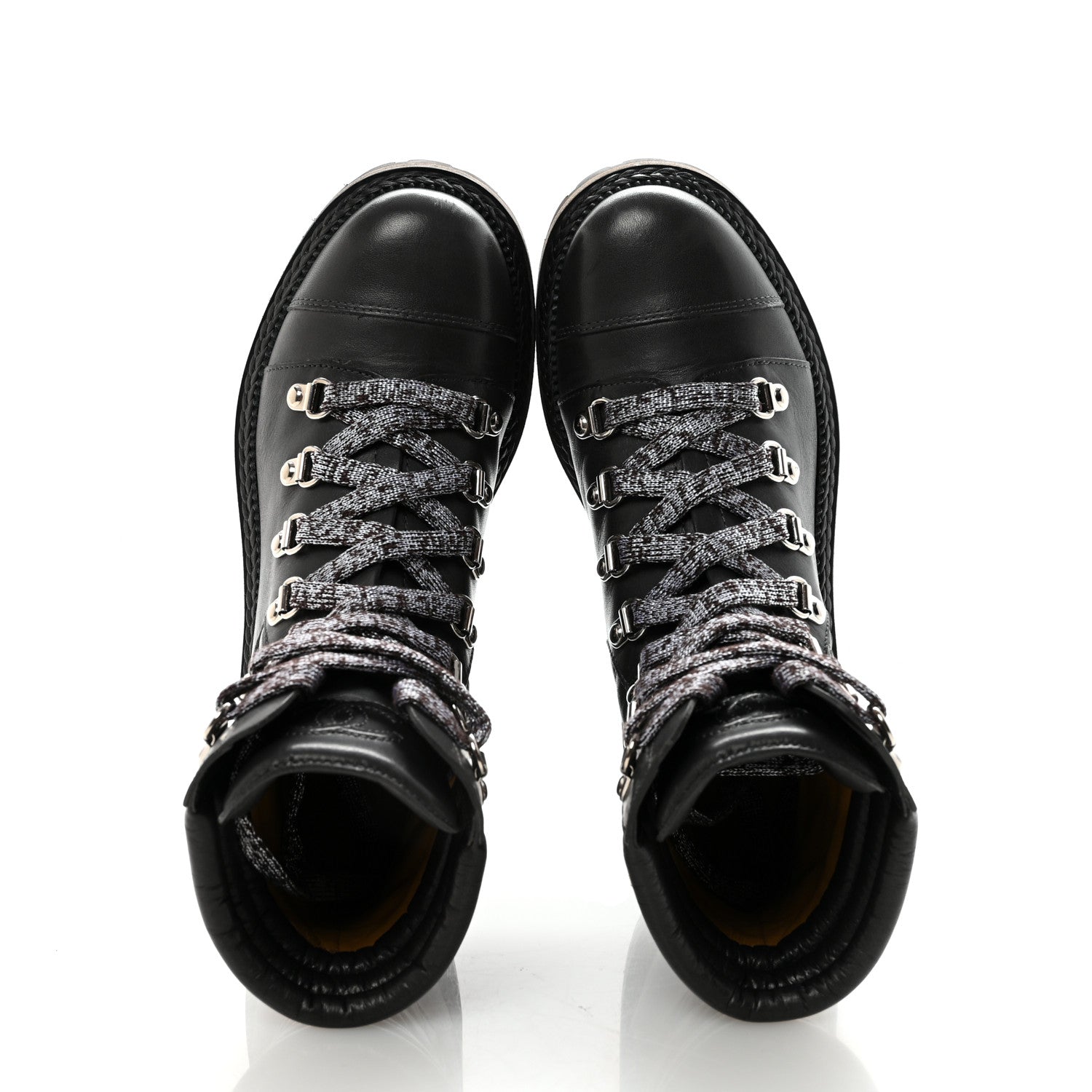 Lambskin Quilted Lace Up Boots 35.5 Grey