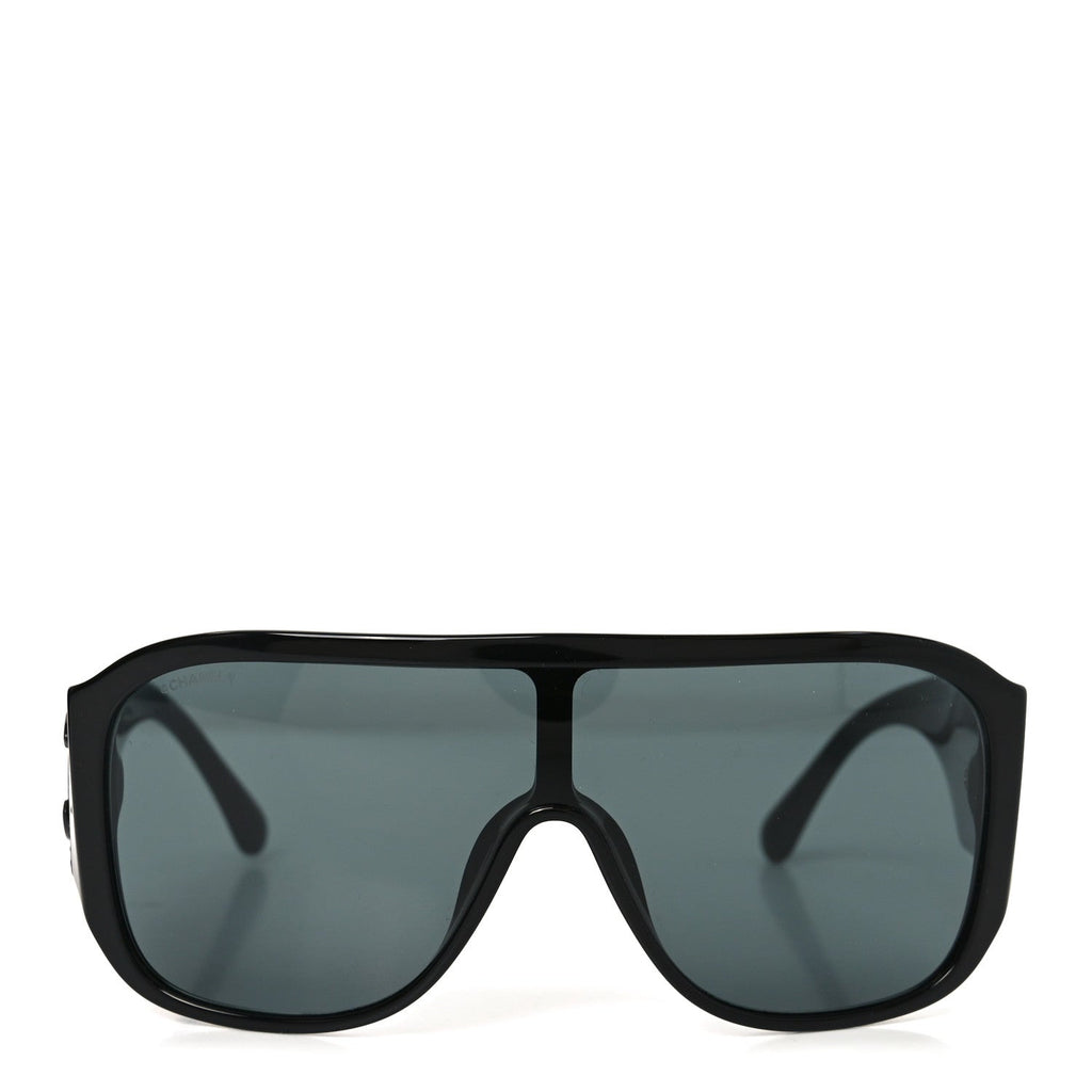 Acetate Crystal CC Shield Sunglasses 5466-B Black
