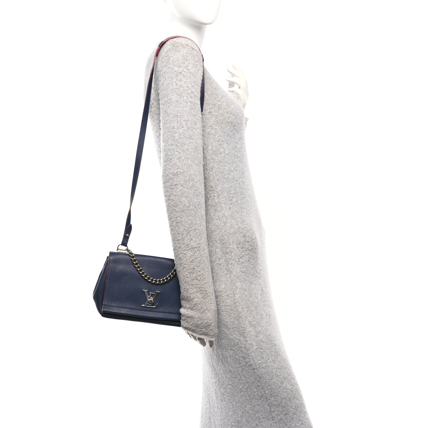 Louis Vuitton Calfskin Lockme II Chain Bag BB Marine Rouge