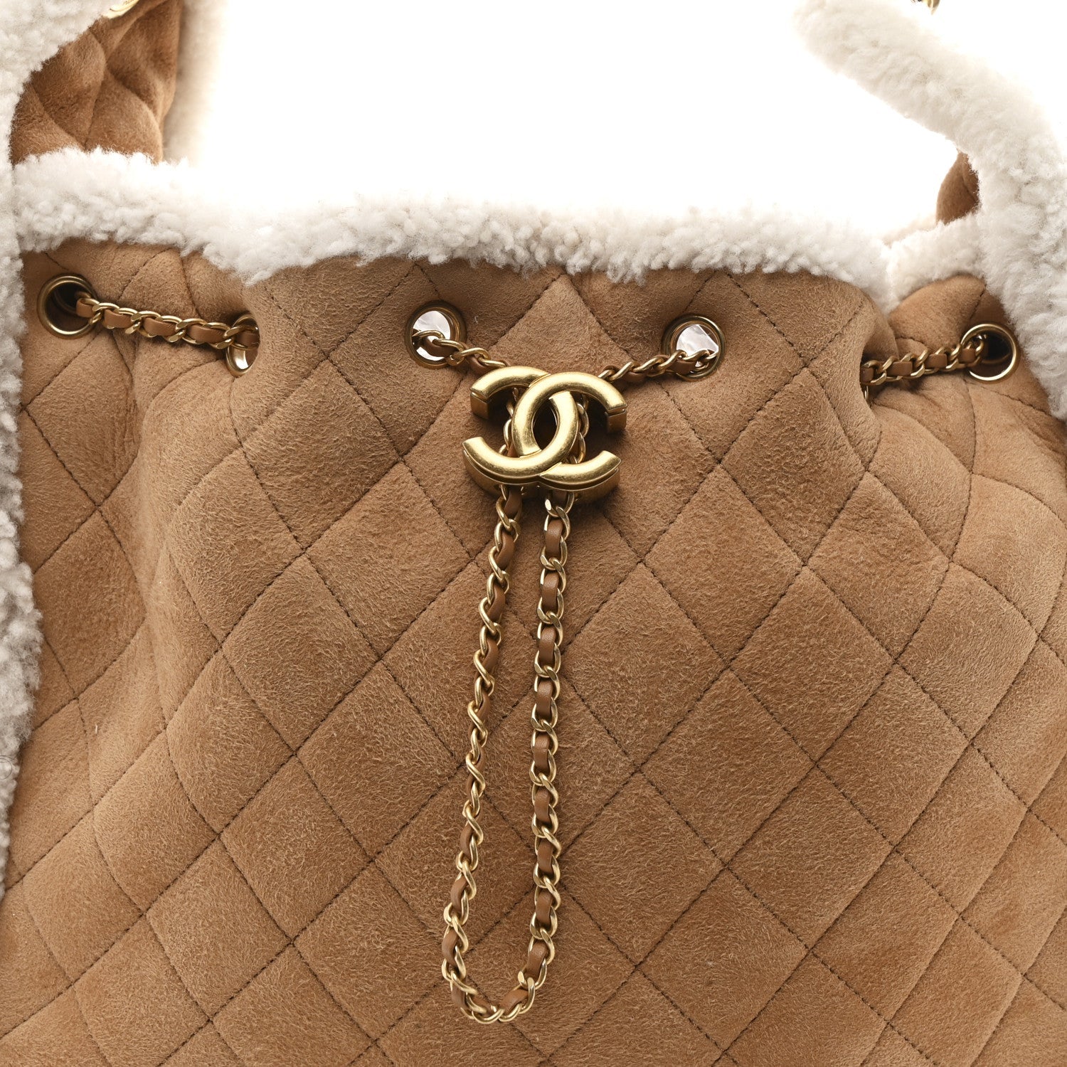 Chanel Suede Shearling Quilted Medium Chanel 25 Handbag Beige Natural