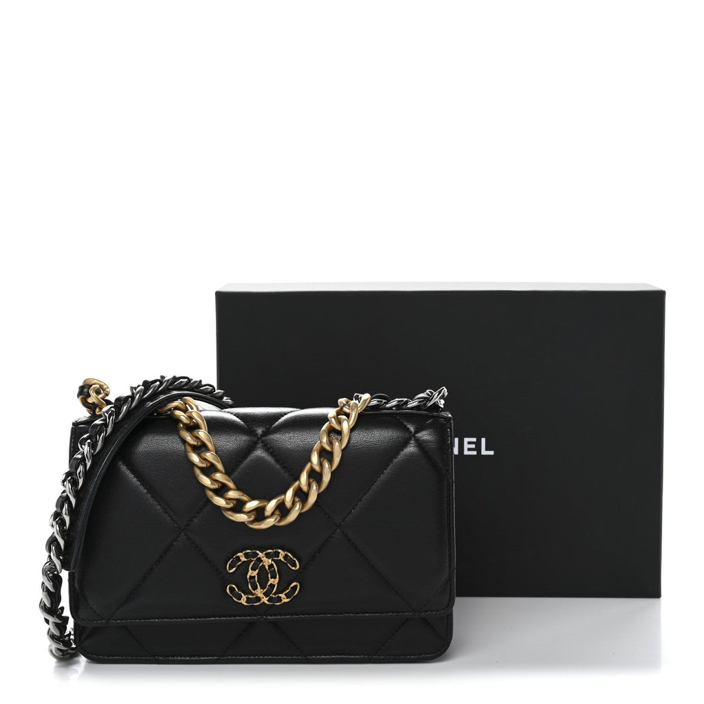 Chanel Lambskin Quilted Chanel 19 Wallet On Chain WOC Black