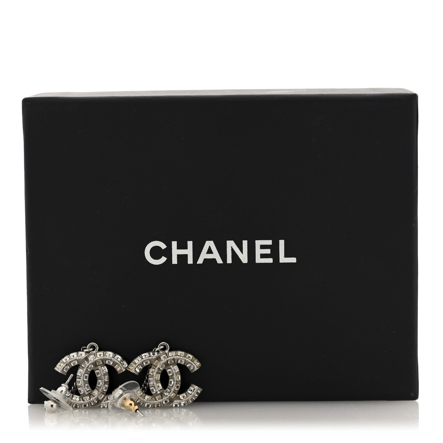Baguette Crystal CC Drop Earrings Silver