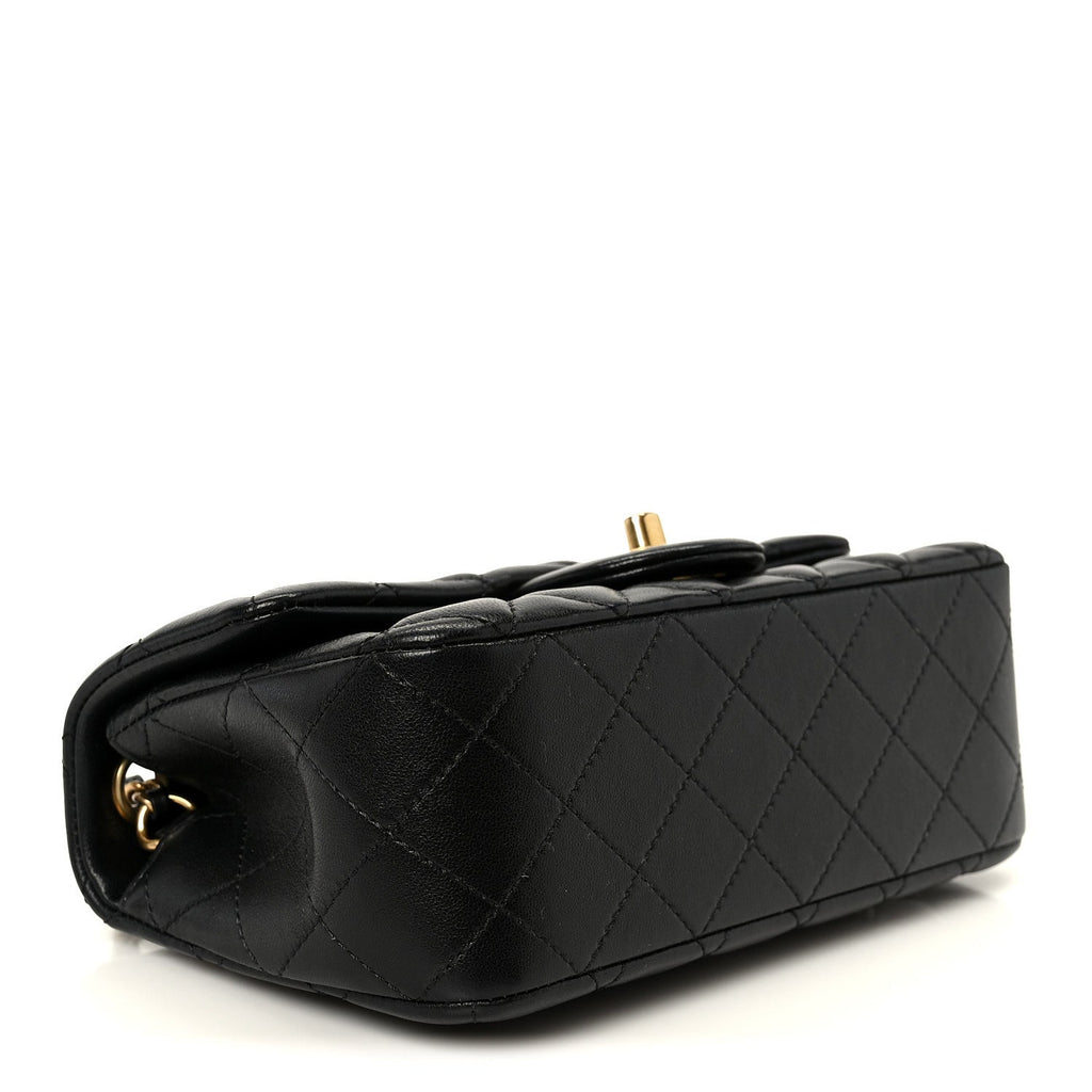 Chanel Lambskin Quilted Mini Rectangular Pearl Crush Flap Black