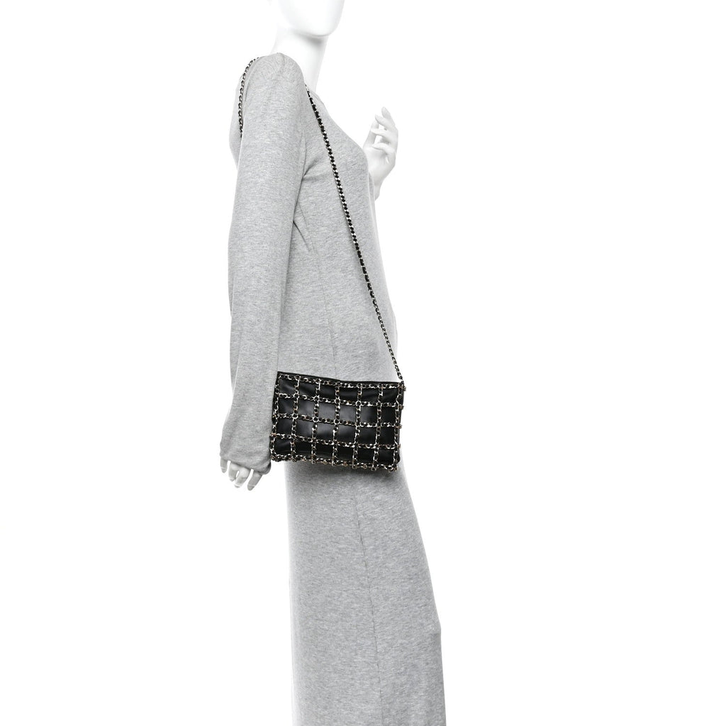 Chanel Lambskin Chain Frame Shoulder Bag Black