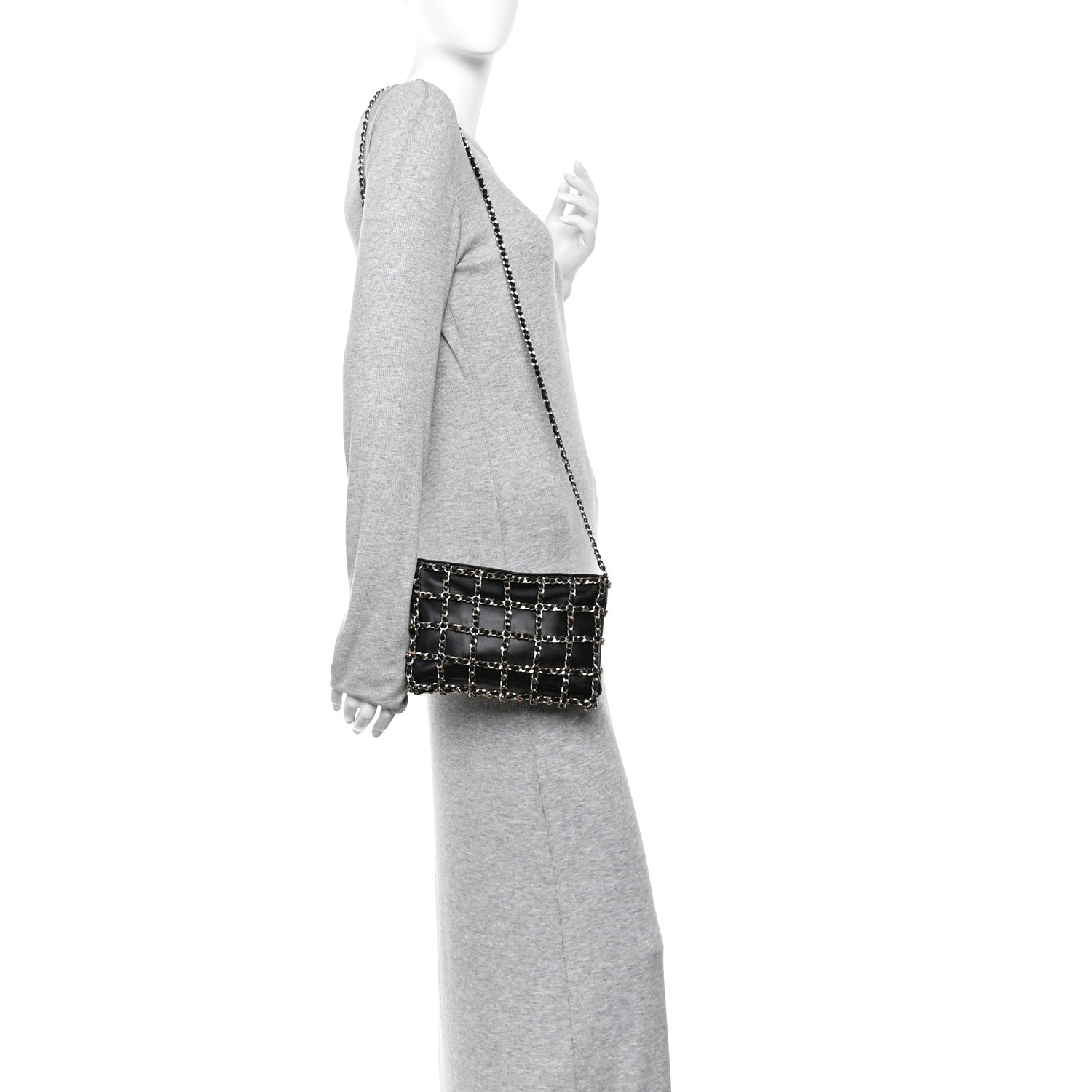 Chanel Lambskin Chain Frame Shoulder Bag Black