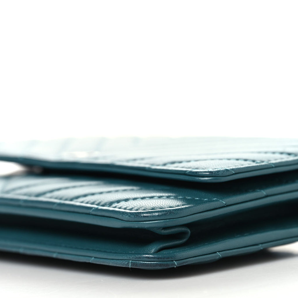Chanel Lambskin Chevron Quilted Wallet On Chain WOC Turquoise