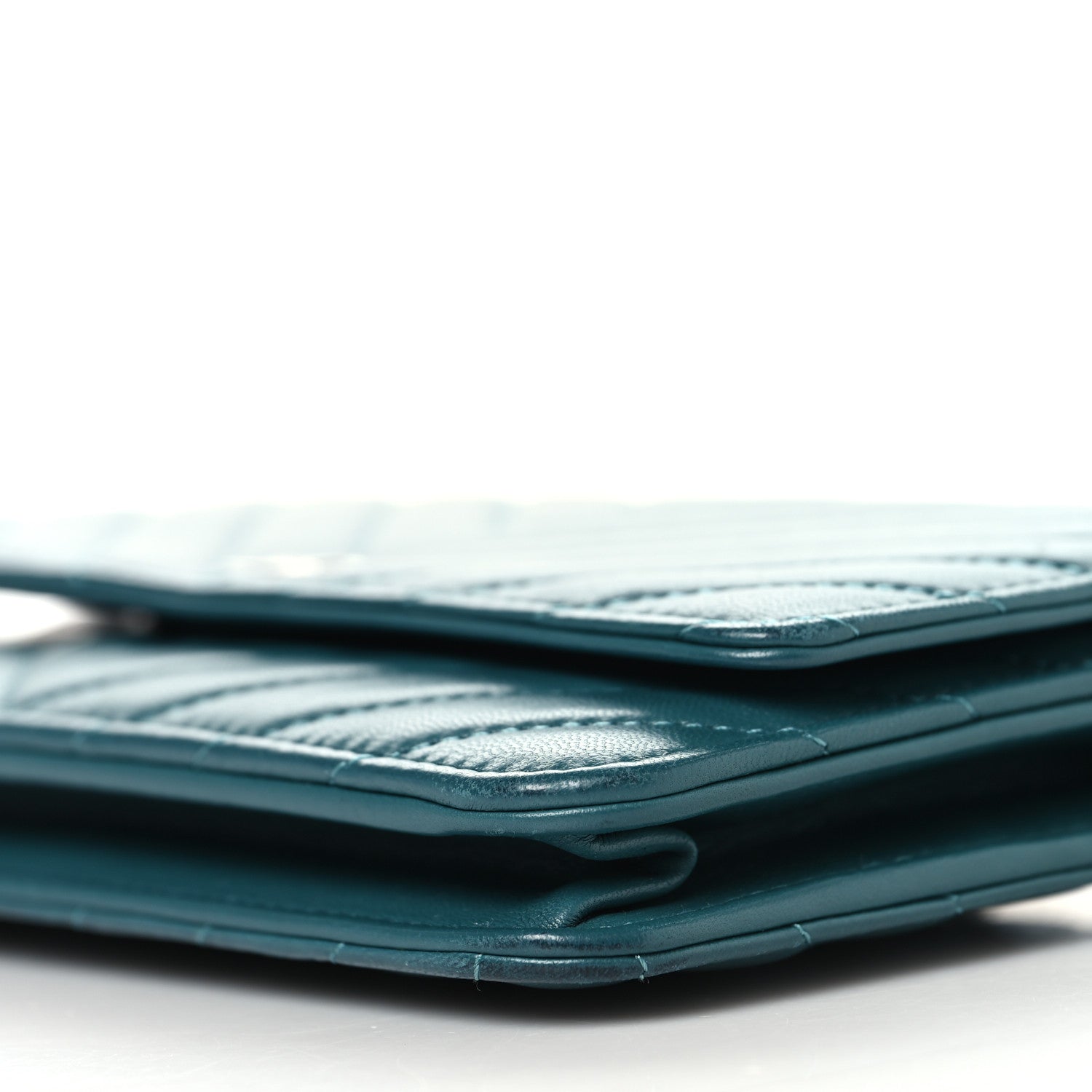 Chanel Lambskin Chevron Quilted Wallet On Chain WOC Turquoise