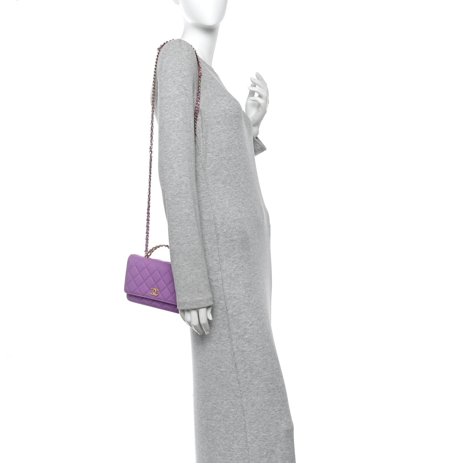 Chanel Lambskin Quilted Pick Me Up Wallet On Chain WOC Purple