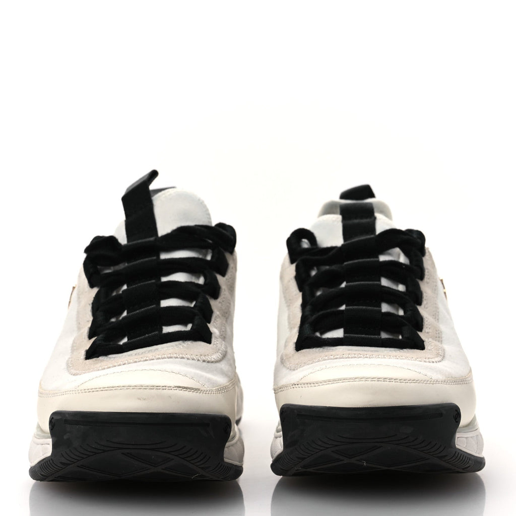 Chanel Velvet Calfskin Mixed Fibers CC Sneakers 36 Ivory Black