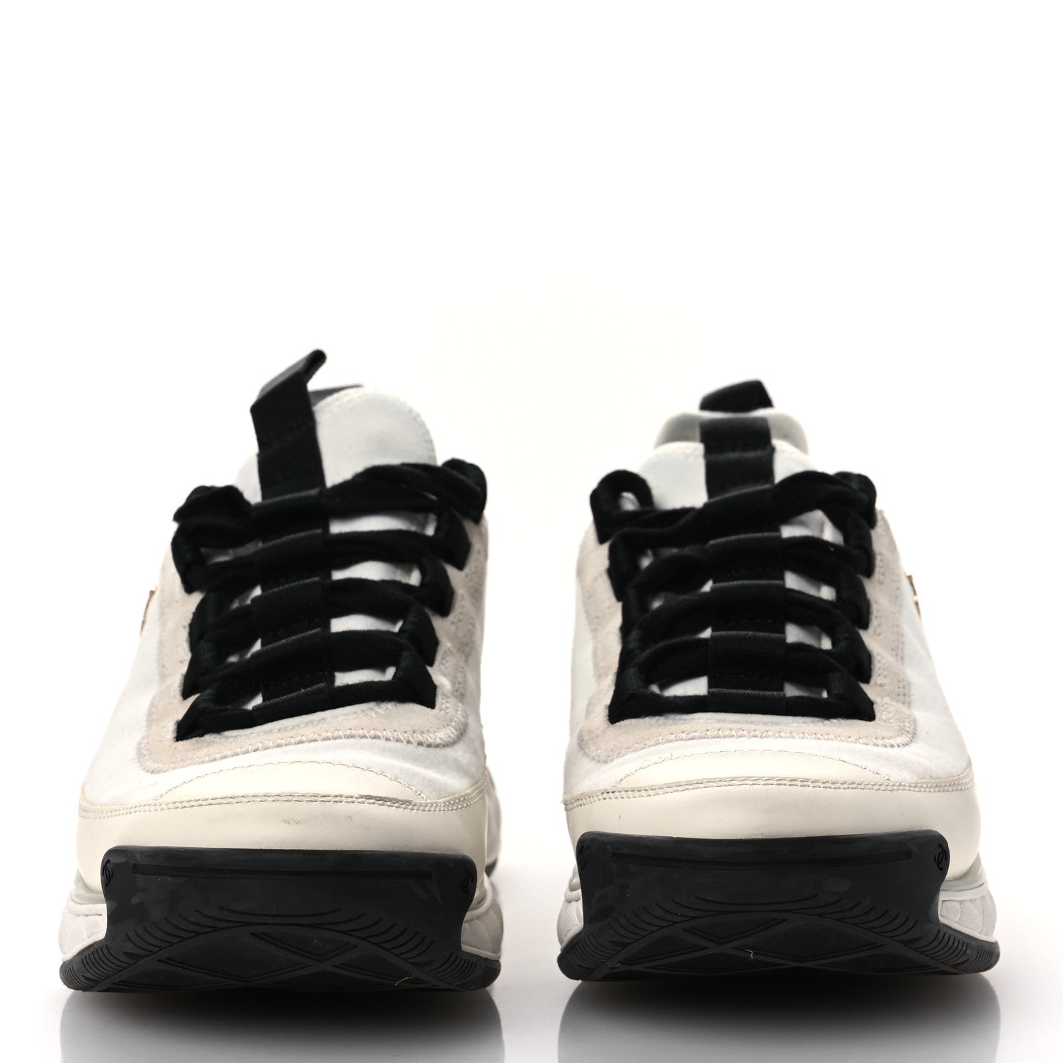 Chanel Velvet Calfskin Mixed Fibers CC Sneakers 36 Ivory Black